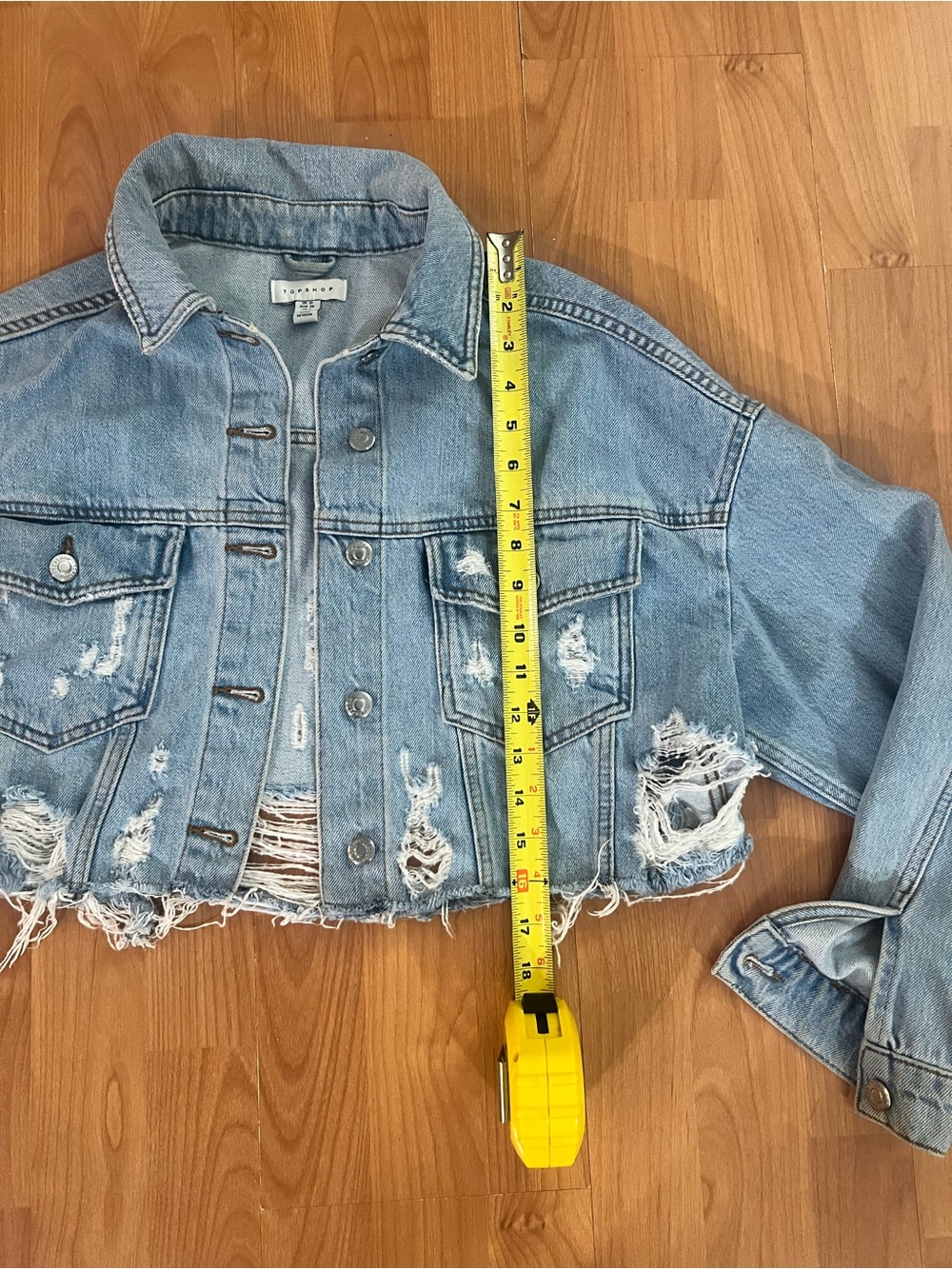 Topshop Light Blue Distressed Cropped Denim Jacket - Picture 5 of 7